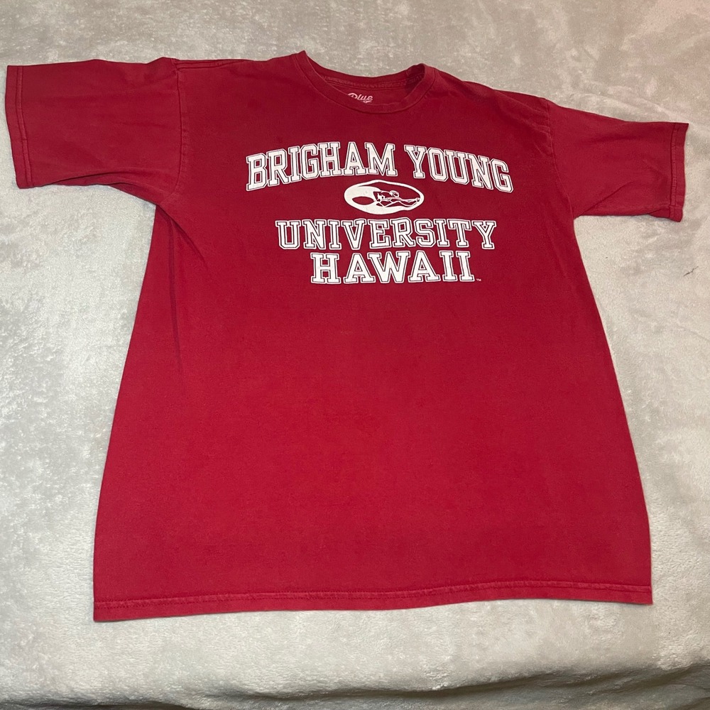 Brigham Young University Hawaii T Shirt Mens Large Red BYU Blue 84 Cotton Tee